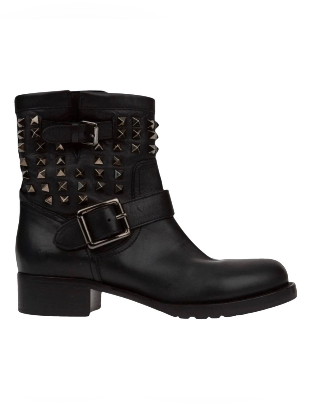 Valentino Garavani Black Leather Studded Biker Boots Size 36.5
